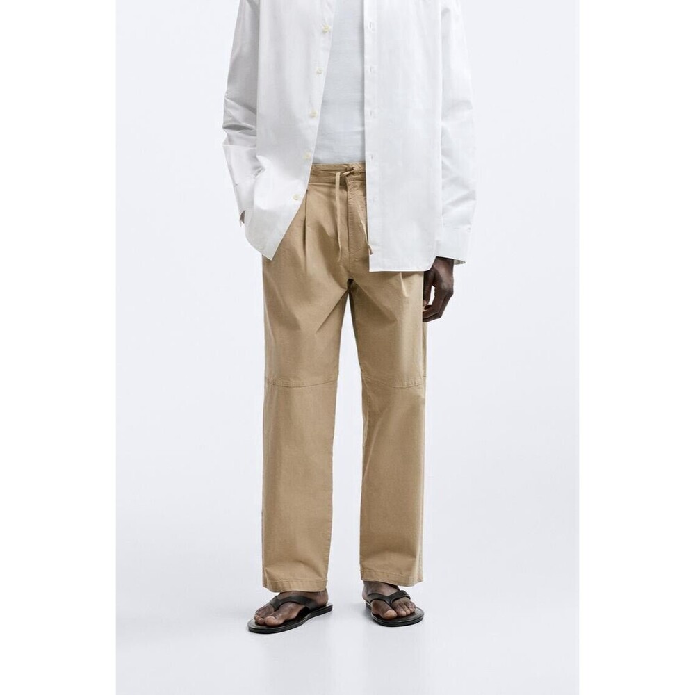 New Zara Cotton Poplin Pants Men's Size M Casual Travel NWT
